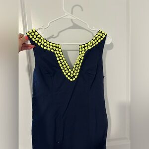 Lilly Pulitzer Navy Dress with Neon Yellow Details